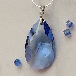 Swarovski® Crystal Blue Teardrop on a Silver Chain